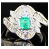 Platinum 1.75 ct Natural Emerald & Diamond Ring