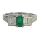Platinum Natural Emerald & VS Diamond Ring