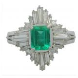 Platinum 1.82 ct Natural Emerald & Diamond Ring