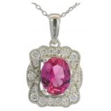 Oval 2.50 ct Pink Sapphire & Diamond Necklace