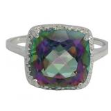 Cushion Cut 3.80 ct Mystic Topaz-Diamond Ring