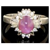 Platinum 2.38 ct Natural Star Ruby & Diamond Ring
