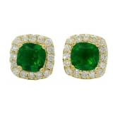Cushion Cut 1.30 ct Emerald & Diamond Earrings