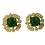 Cushion Cut 5.25 ct Emerald & Diamond Earrings