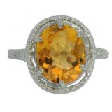 Oval 4.43 ct Natural Citrine & Diamond Ring