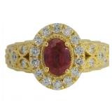Brilliant 2.07 ct Oval Lab Ruby & Diamond Ring
