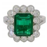 Step Cut 4.50 ct Emerald & Diamond Ring