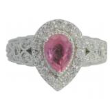 Pear Cut 2.25 ct Lab Pink Sapphire & Diamond Ring