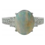 Platinum 2.00 ct Natural Opal & Diamond Ring
