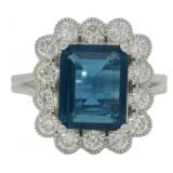 Step Cut 4.50 ct London Blue Topaz &-Diamond Ring