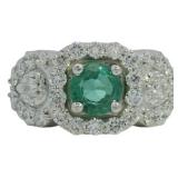Round 2.14 ct Lab Emerald & Diamond Ring