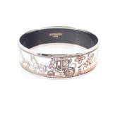 Hermes GM Enamel Horse Pattern Silver Bracelet