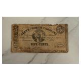 1866 5 Cent North Carolina Treasury Note