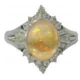 Platinum 2.09 ct Natural Opal & Diamond Ring