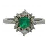 Platinum 0.83 ct Natural Emerald & Diamond Ring