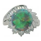 Platinum 4.06 ct Natural Black Opal & Diamond Ring