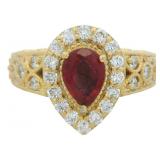 Pear Cut 2.24 ct Lab Ruby & Diamond Designer Ring