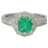 Platinum 1.16 ct Natural VS Emerald & Diamond Ring