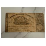 1866 50 Cent North Carolina Treasury Note