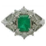 Platinum 1.50 ct Natural Emerald & Diamond Ring