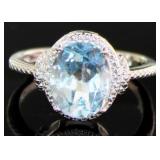 Oval 3.85 ct Natural Sky Blue Topaz & Diamond Ring