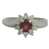 Platinum Natural Ruby & Diamond Ring
