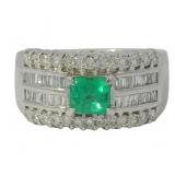 Platinum 1.18 ct Natural Emerald & Diamond Ring