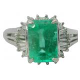 Platinum 1.37 ct Natural Emerald & Diamond Ring