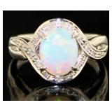 Platinum 1.68 ct Natural Opal & Diamond Ring