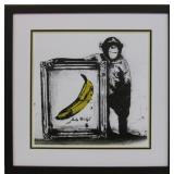 Chimp w/Banana Painting Framed Giclee by Banksy