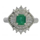 Platinum 1.35 ct Natural Emerald & Diamond Ring