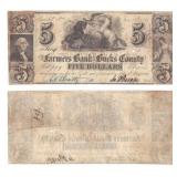 1841 $5 Farmers Bank of Bucks Note