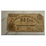 1862 25 Cent State of North Carolina Treasury Note