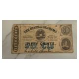 1863 50 Cent State of Alabama Treasury Note
