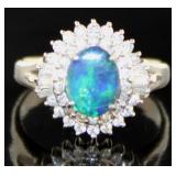 Platinum 1.63 ct Natural Black Opal & Diamond Ring