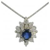 Platinum Natural Sapphire & Diamond 16" Necklace