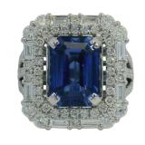14k Gold 7.02 ct Radiant Sapphire & Diamond Ring