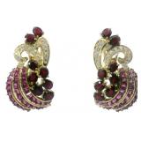 18k Gold 16.41 ct Natural Ruby & Diamond Earrings