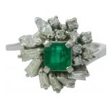 Platinum 3/4 ct Natural Emerald & Diamond Ring