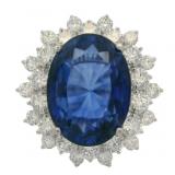 14kt Gold 13.12 ct Lab Sapphire & Diamond Ring