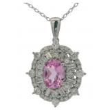 Oval Cut 2.55 ct Pink Sapphire & Diamond Necklace