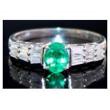 Platinum Natural Emerald & VS Diamond Ring