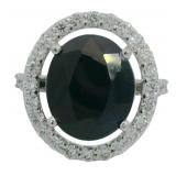 Oval 7.28 ct Natural Sapphire & Lab Diamond Ring