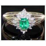 Platinum Natural Emerald & Diamond Ring