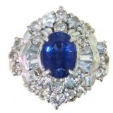 Platinum Natural 3.30 ct Sapphire & Diamond Ring