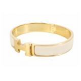HERMES White Enamel H Click Bangle Bracelet