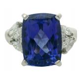 Platinum 6.44 ct Natural Tanzanite & Diamond Ring