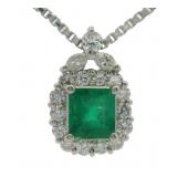 Platinum 1.08ct Natural Emerald & Diamond Necklace