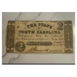 1867 $2 State of North Carolina Treasury Note