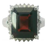 Platinum 8.57 ct Natural Garnet & Diamond Ring